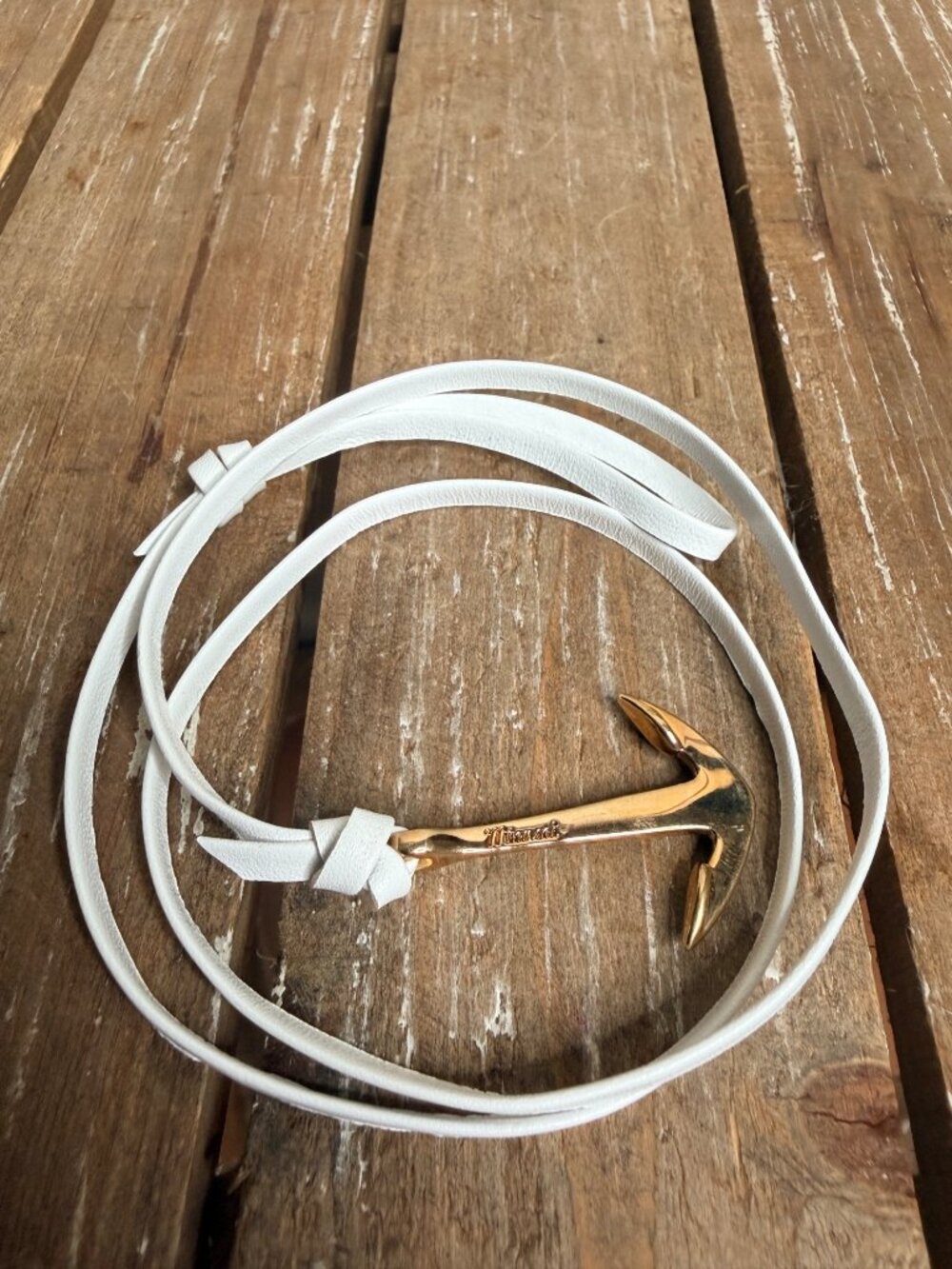 Miansai Unisex Anchor Leather Wrap Bracelet Gold / White